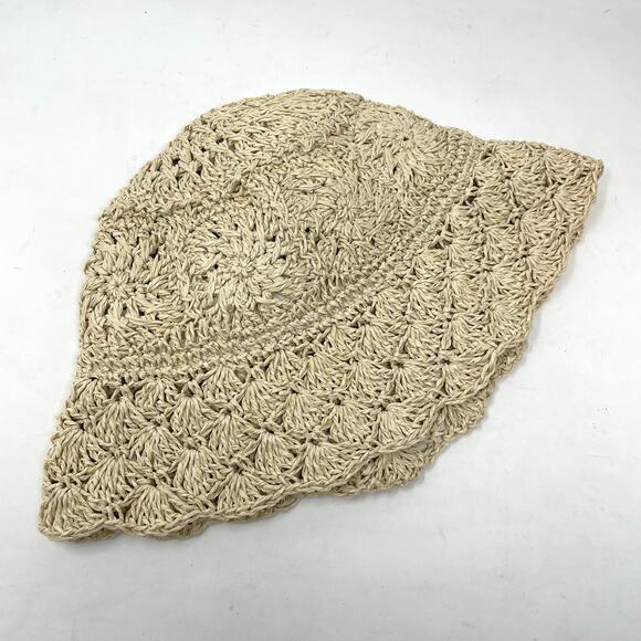 Urban Outfitters UO Natural Crochet Woven Floral Scalloped Bucket Hat OS New NWT - Picture 5 of 11